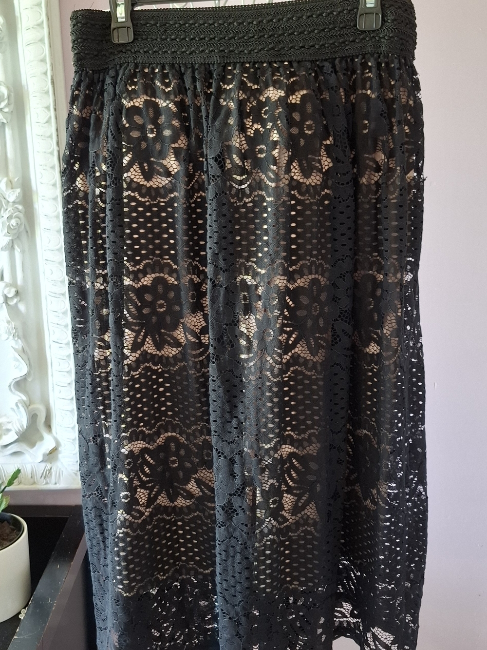 Black Lace Maxi Skirt with Crochet Waistband